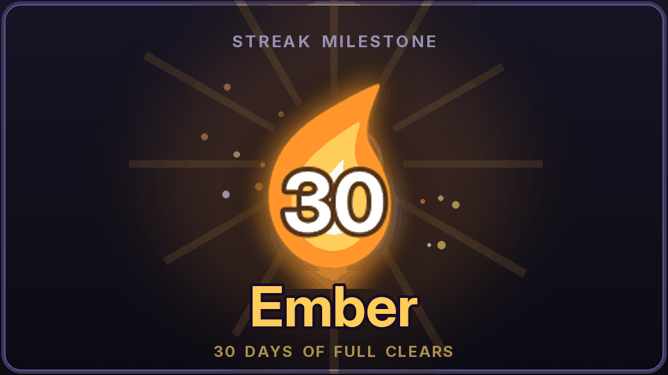 The milestone celebration card: the role's flame over burst rays and rising embers