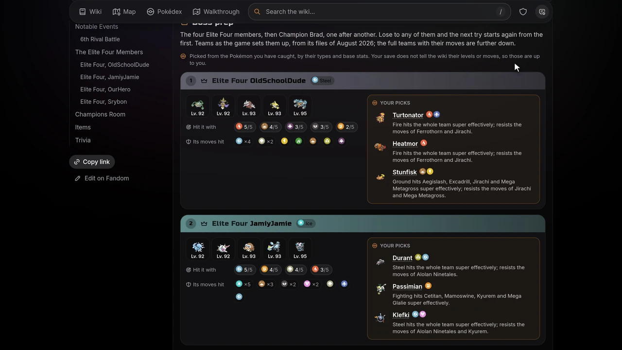 An Elite Four fight with counter picks taken from the reader's own Pokémon