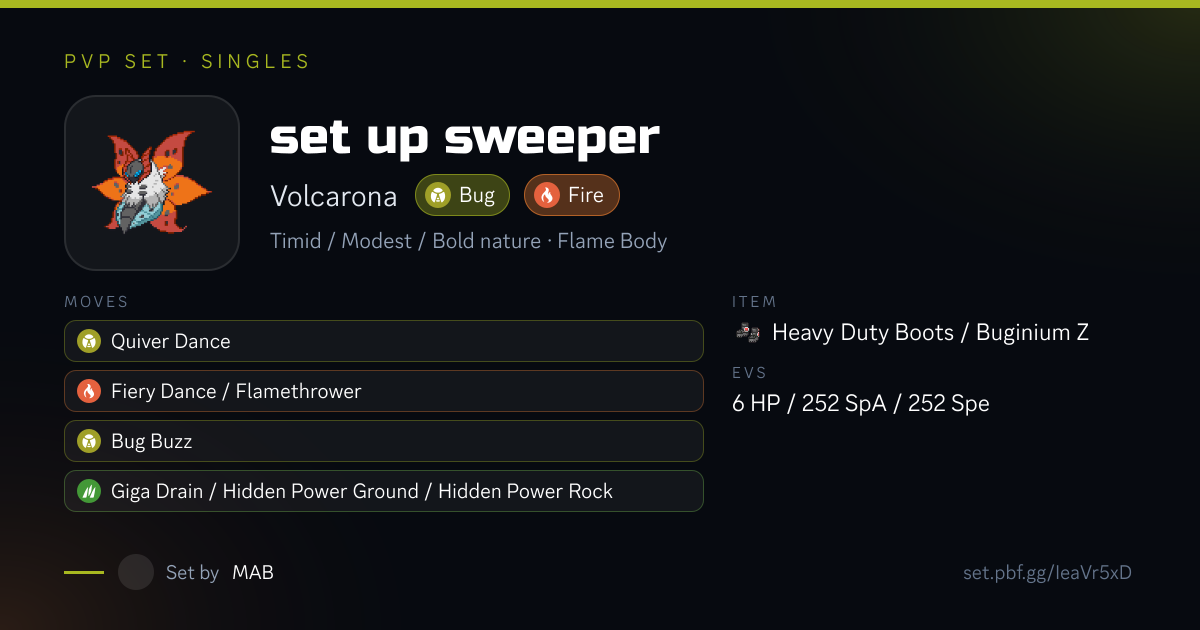 set up sweeper — Volcarona set by MAB | PBF
